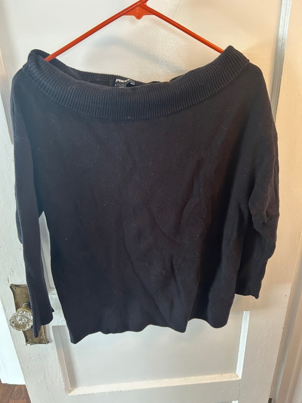 Express Black Off-the-Shoulder Boatneck Sweater